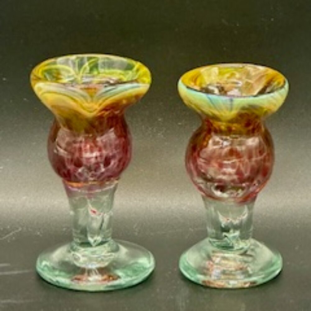 2 Candle Holders, Signed by Martin Demaine, Circa 1973, Blown Studio Glass